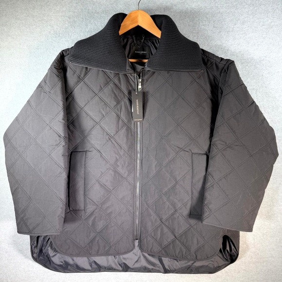 Banana Republic Quilted Jacket Mens Large Black Oversized Nylon Full Zip Pockets